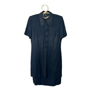 Vintage‎ Virgo 80’s Black Pointed Collar Black Polka Dot Collar Jacket Dress M